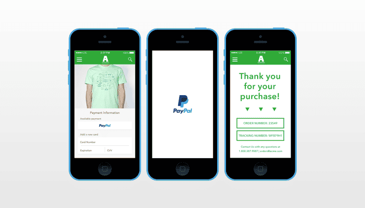 Paypal integrated one tap mobile app screen