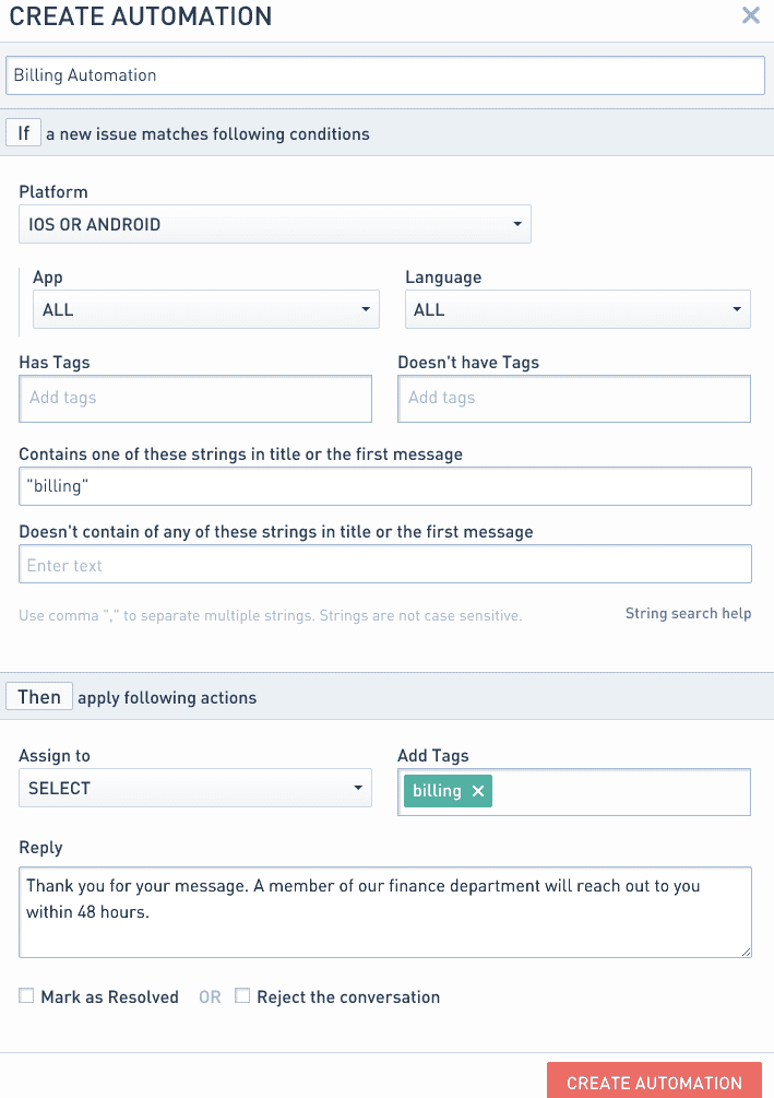 Helpshift New Issue Keyword Search