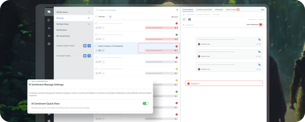 AI Sentiment - Quick View In Issues Panel | Helpshift